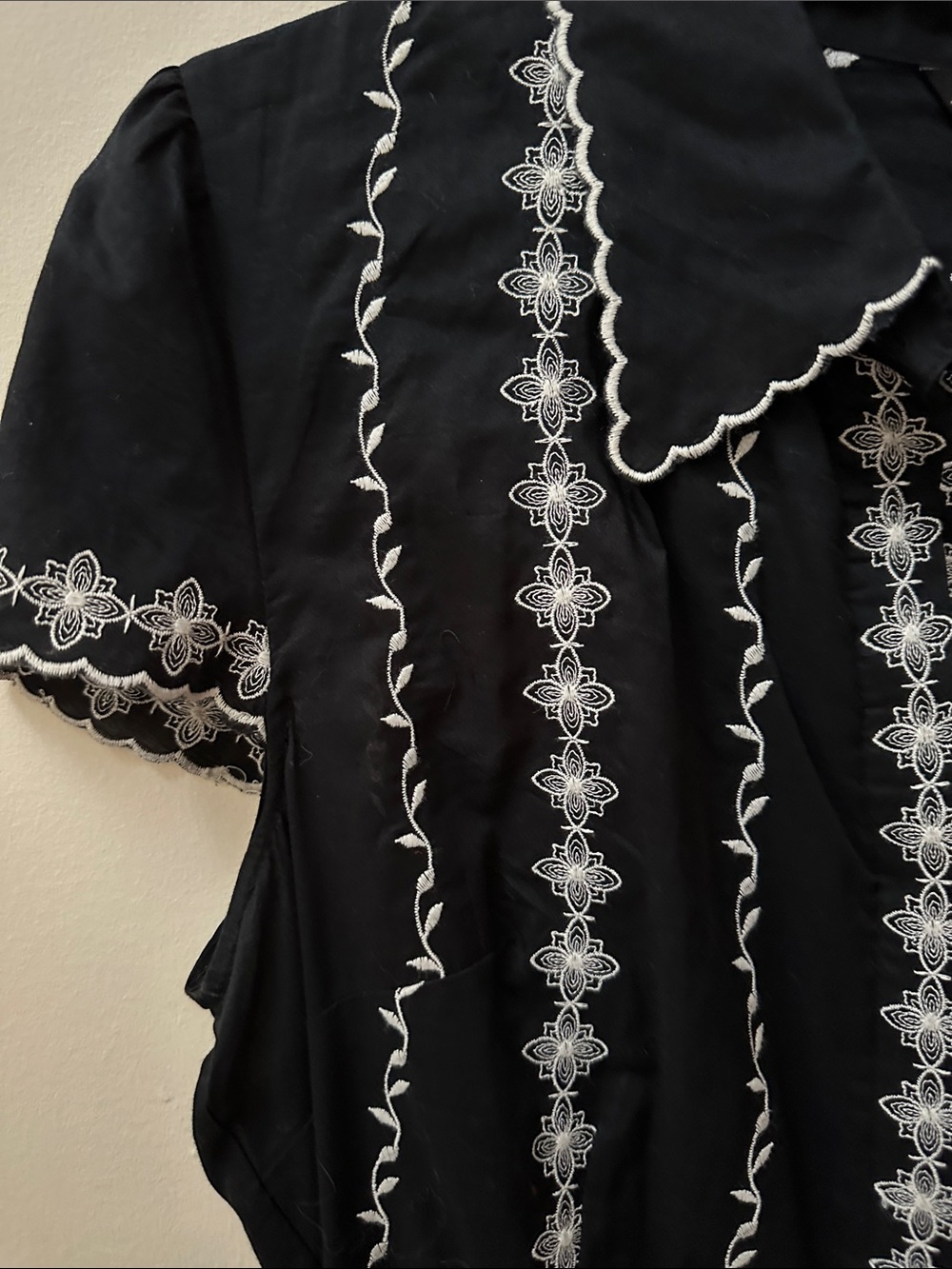Anne Carson Black Dress with White Embroidered Stripes - Picture 5 of 15